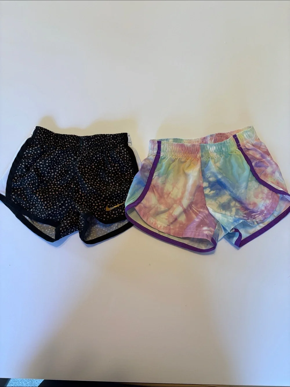 Nike Black Dot Athletic Shorts + Pastel Tie-Dye Purple-Trim Shorts - 2 Pack